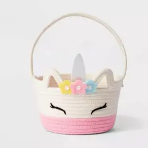 Handcrafted Animal Easter Basket - Polyester & Cotton Material, 8.25 Inches H x 9.5 Inches W x 9.5 Inches D, Universal Placement, Handle Lightweight Organiser Accessory