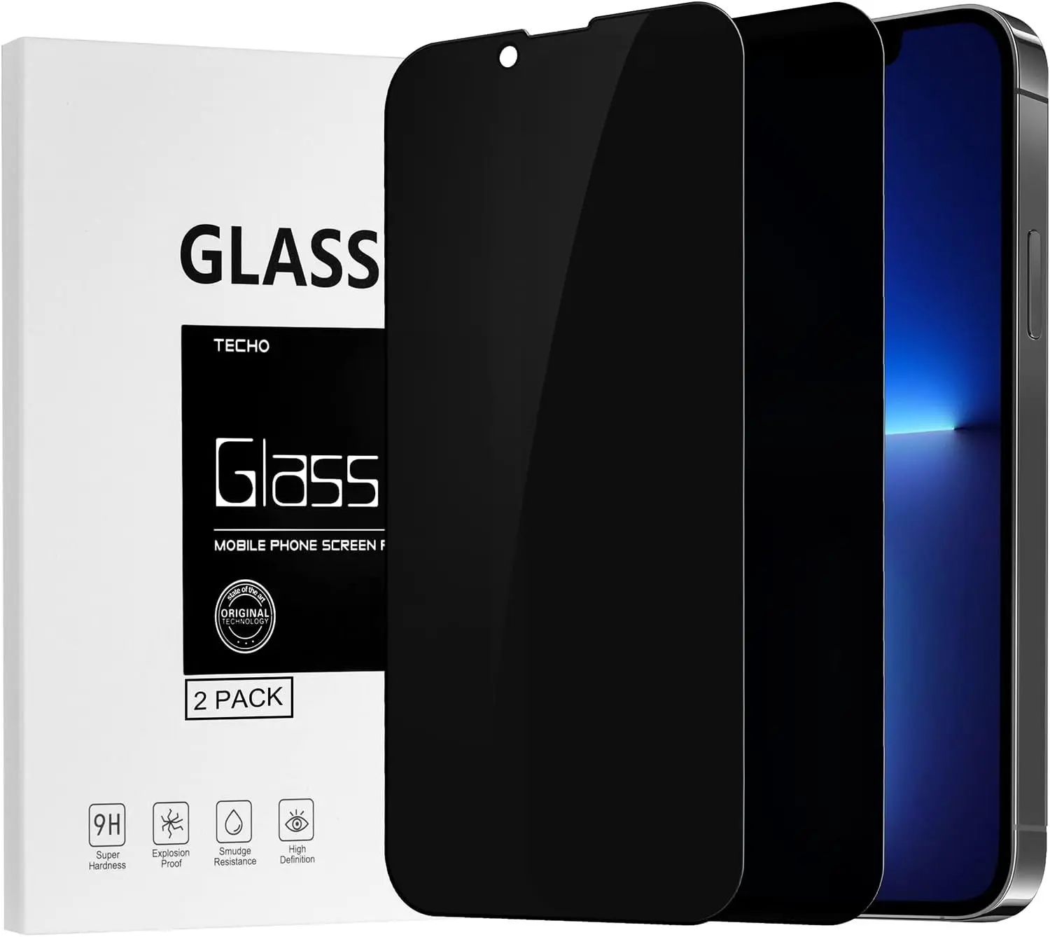 TECHO Privacy Screen Protector Compatible with iPhone 17 pro max / iPhone 17 air / iPhone 17/ iPhone 16 pro max /iphone 16 pro and all the iphone  Tempered Glass Film (Edge to Edge Full Coverage) (Anti Spy) (Case Friendly) (2 PACK) (6.1 inch)