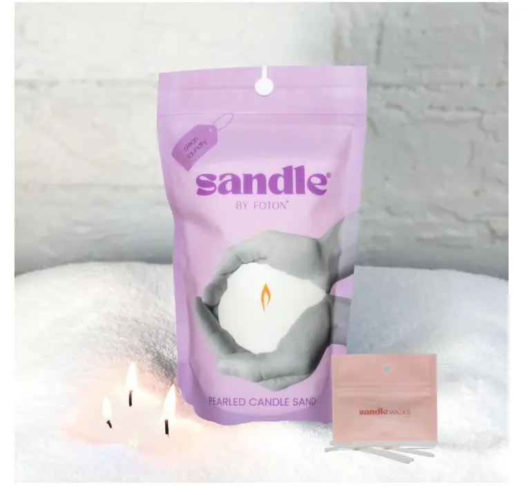 Sandle Pearled Candle 10 Oz – Clean Laundry, Non Toxic Luxury Long Lasting Sand Candles up to 120 Hours - Refillable Candle Sand