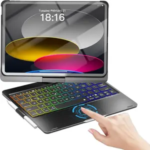 for iPad 10th 11th (A16) Generation Case with Keyboard, iPad Air 11 inch case (M4/M3/M2), Keyboard for iPad Pro 11 (4th/3rd/2nd/1st) & iPad Air 5/4, Trackpad, 360? Swivel, Backlit - Matt Black