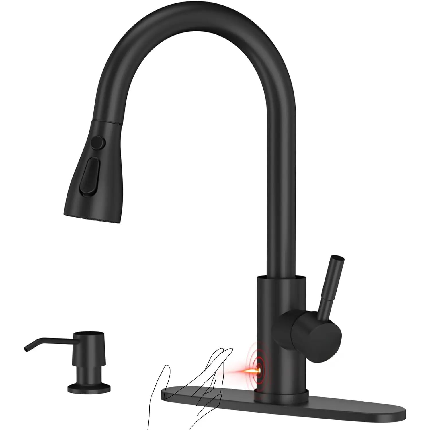 Touchless Kitchen Sink Faucet with Pull Down Sprayer and Soap Dispenser, Black 3 Modes Motion Sensor Hands-Free Single Handle Touch Faucet for Kitchen Sink High Arc