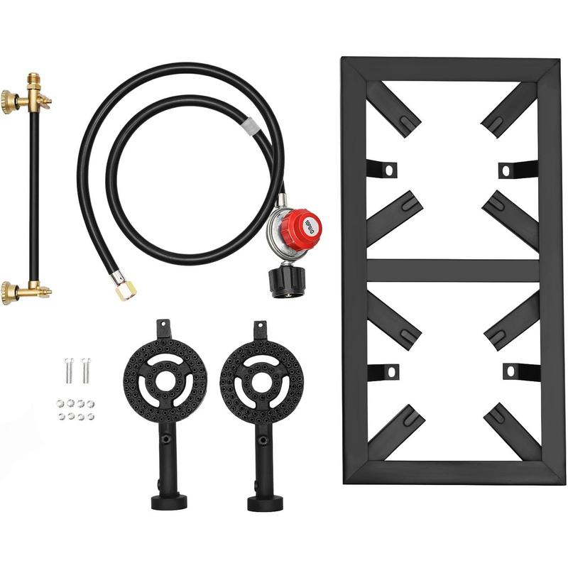 Double Burner Gas Stove, 8000W Portable Outdoor Propane Stove with Adjustable 0-10Psi Regulator Hose for Patio Camping, BBQ, Home Brewing, Turkey Fry, Maple Syrup Prep