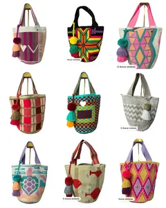 WAYUU BAG XL MOCHILON -  Geometric Pattern Tote, Casual Handbags, Colorblock Tassel Bags, Handmade Woven Bag