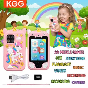 KGG Kids Educational Toy, Cute Cartoon Mini Smart Phone with 8GB Card, Dual Cameras, Alphabet Learning, Stories, Video, Music, Calculator, 20 Games & 12 Habit Trackers, Ideal Gift for Boys & Girls