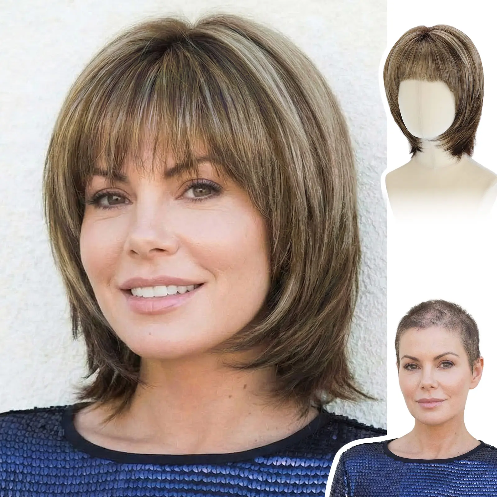 Alma - Short Brown&Silver&Blonde Grey Wigs for Women