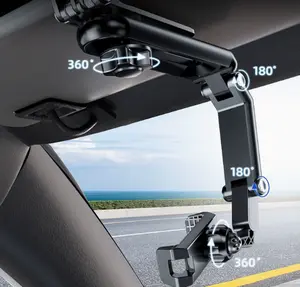 360° Rotating Car Phone Holder -  Dashboard/Windshield Mount for All Phones, Foldable & Adjustable Car Mobile Bracket with Sun Visor Clip Multi-Function Universal