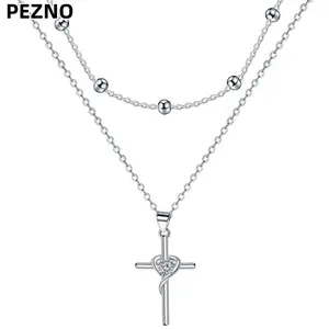 Stainless Steel Layered Necklace Infinity Heart Cross Pendant CZ Crystal Fashion Jewelry for Women Gift stack