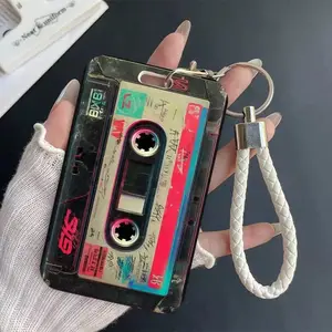 Vhs Tapes Revisited Pattern Design Plastic Id Card Holder Badge Holder With Lanyard Medical Badge Holder for Doctors,Nurses, Students-Bus Card Case, Campus Card Protector Perfect Halloween Christmas Gift