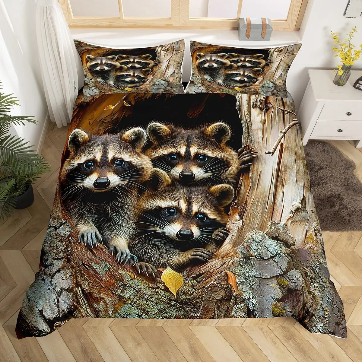 Feelyou Raccoon Theme Microfibre Duvet Cover Set - Super Soft, Breathable, 3D Printed, Flat Weave, Machine Washable Modern Home Decor Bedding Set (King, Twin Sizes, No Comforter)