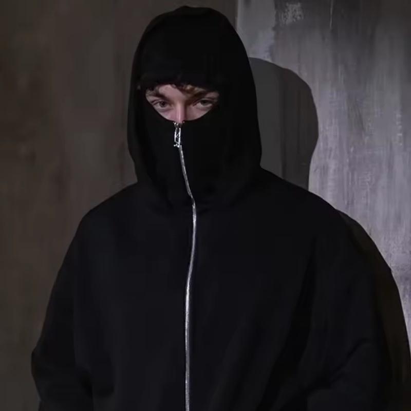 Balaclava Hoodie Jacket, Fashionable Zipper Double-Layer Hooded Shirt, Motorcycle Hoodie, Y2K Unisex Apparel, Windproof Warm Coat, Stylish Comfortable Top，muslim girl