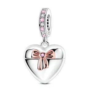 MULA Infinity Love Pendant, S925 silver-plated with Rose Gold Bow and Pink CZ, Compatible with Pandora Bracelets and Necklaces, Perfect Gift for Women and Girls on Valentine's Day, Anniversary