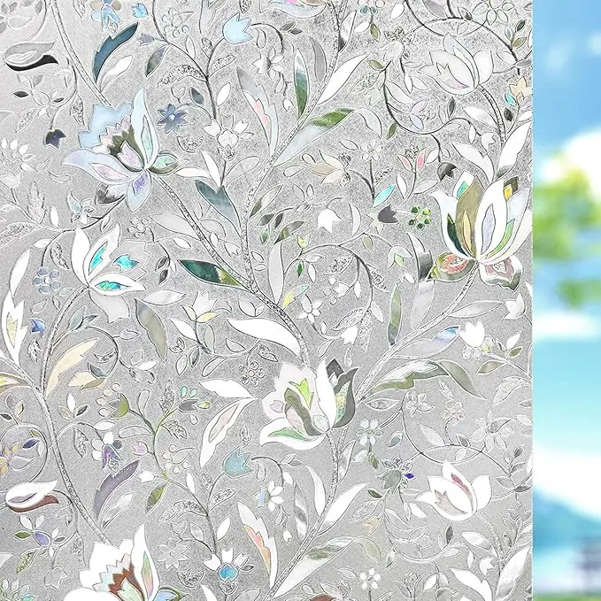 Window Film, Window Privacy Film, Window Vinyl Glass Covering, Stained Glass Decorative Film, Window Film Privacy Frosted Static Clings, Non-Adhesive, No-Glue (17.5 x 78.7 inch)