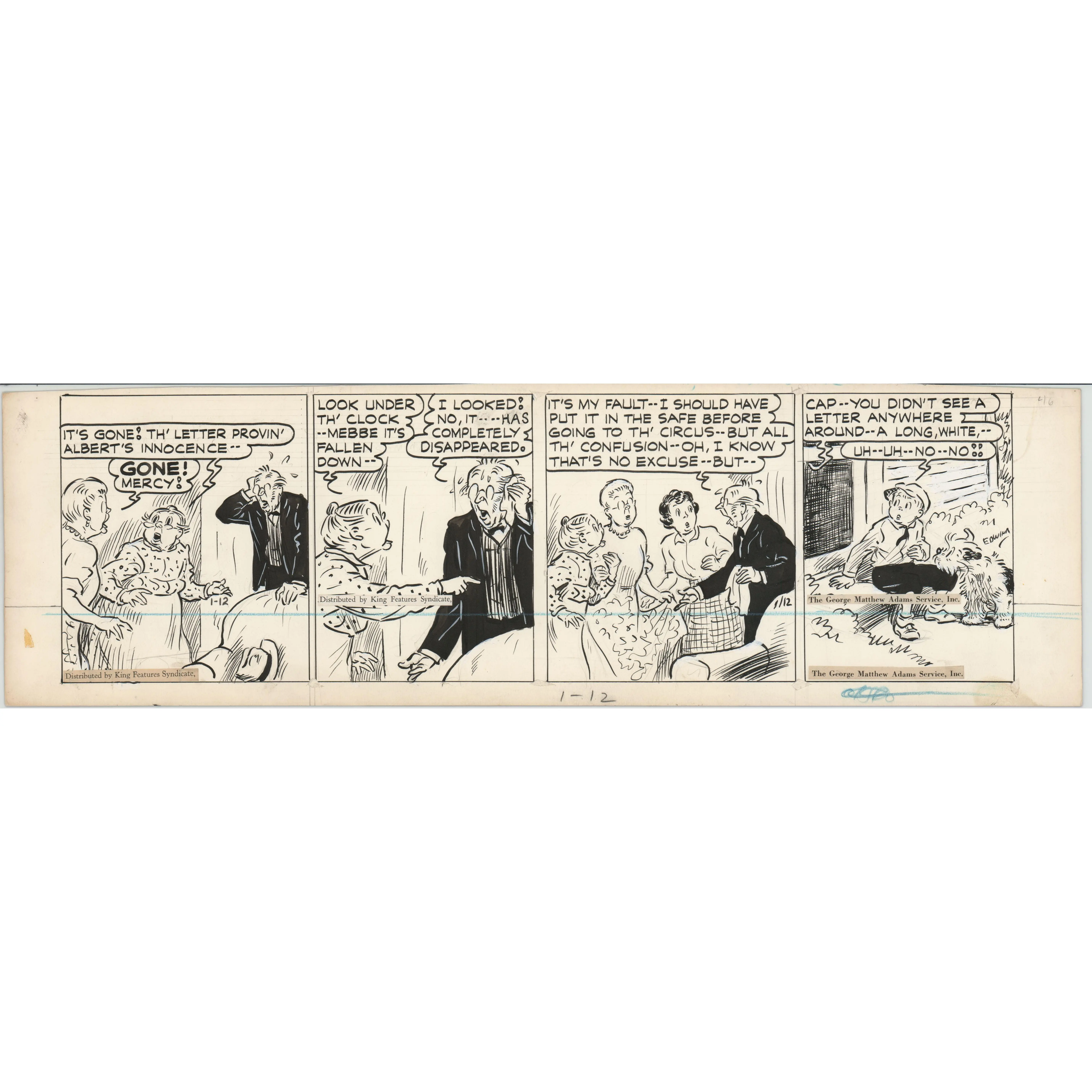 Cap Stubbs and Tippie Original Ink Daily Comic Strip Art Signed and Drawn by Edwina Dumm 1946 8-507