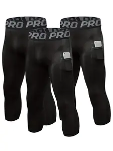 Men's Letter Tape Pocket Capri Joggers, Regular Fit Casual Comfy Breathable Sports Compression Pants for Running Workout Gym, Men's Athletic Wear for All Seasons Gym Sportswear Bottoms