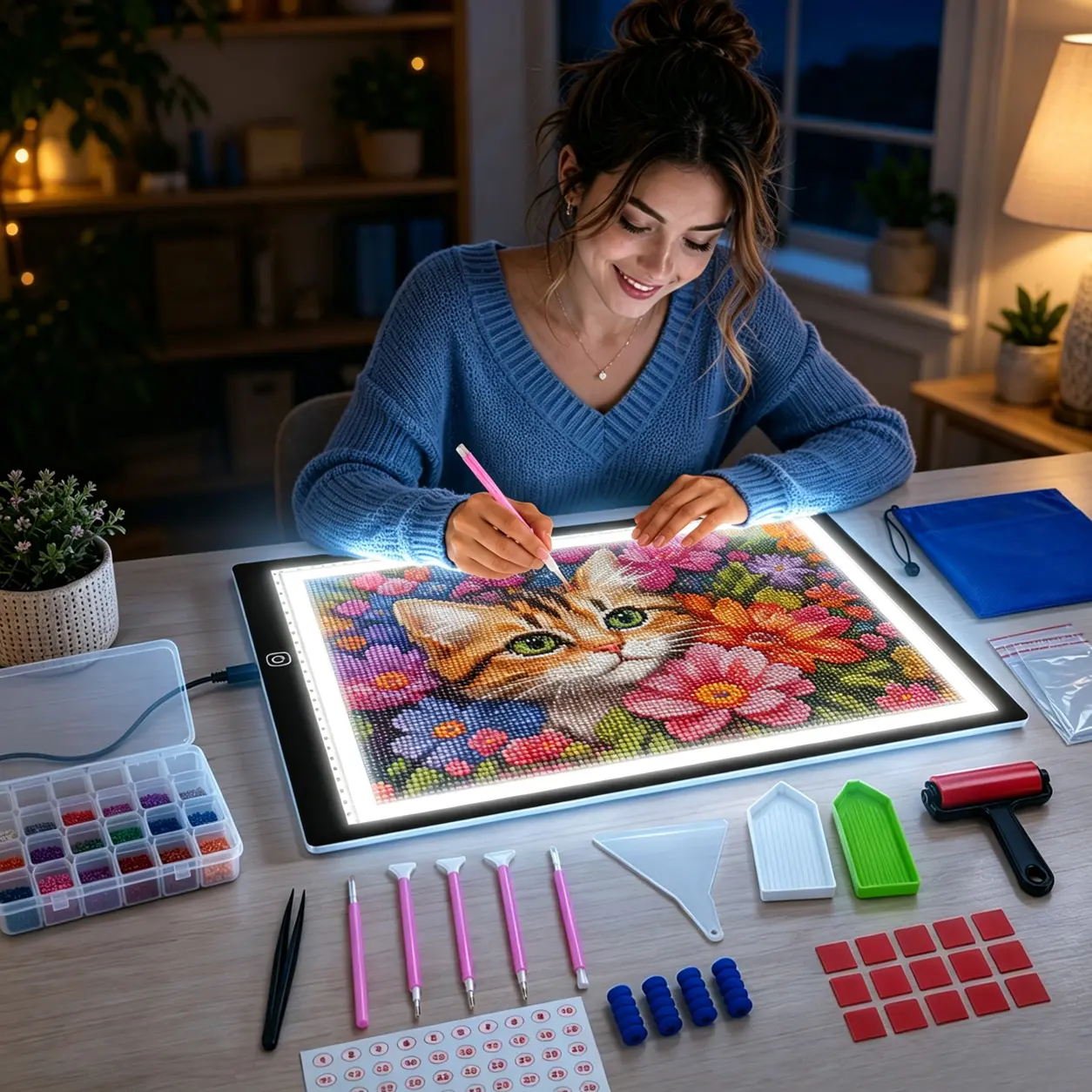 A2(60 by 40cm) LED Light Pad with Diamond Painting Accessories Kit, USB Powered Light Pad Tracing Board, 3 Brightness Levels, USB Powered Light Box for Diamond Art, Drawing, Sketching, Crafting & Nighttime Use