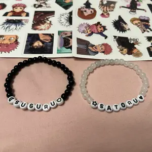 Satoru Gojo and Suguru Geto Bracelets Inspired by JJK Anime Series Matching Pair Friendship Letter Bracelets with Anime Stickers