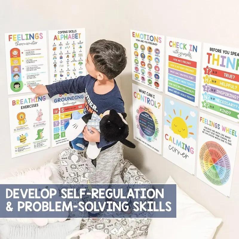 Calming Posters – ESL 12Pcs (10x14),Emotions Chart for Kids,Calm Down Corner Supplies,Classroom & Therapy Decor Visual Learning to regulate emotions and emotional intelligence Tools,Educational Emotion Learning for Classroom,Counselor Office Decor Set