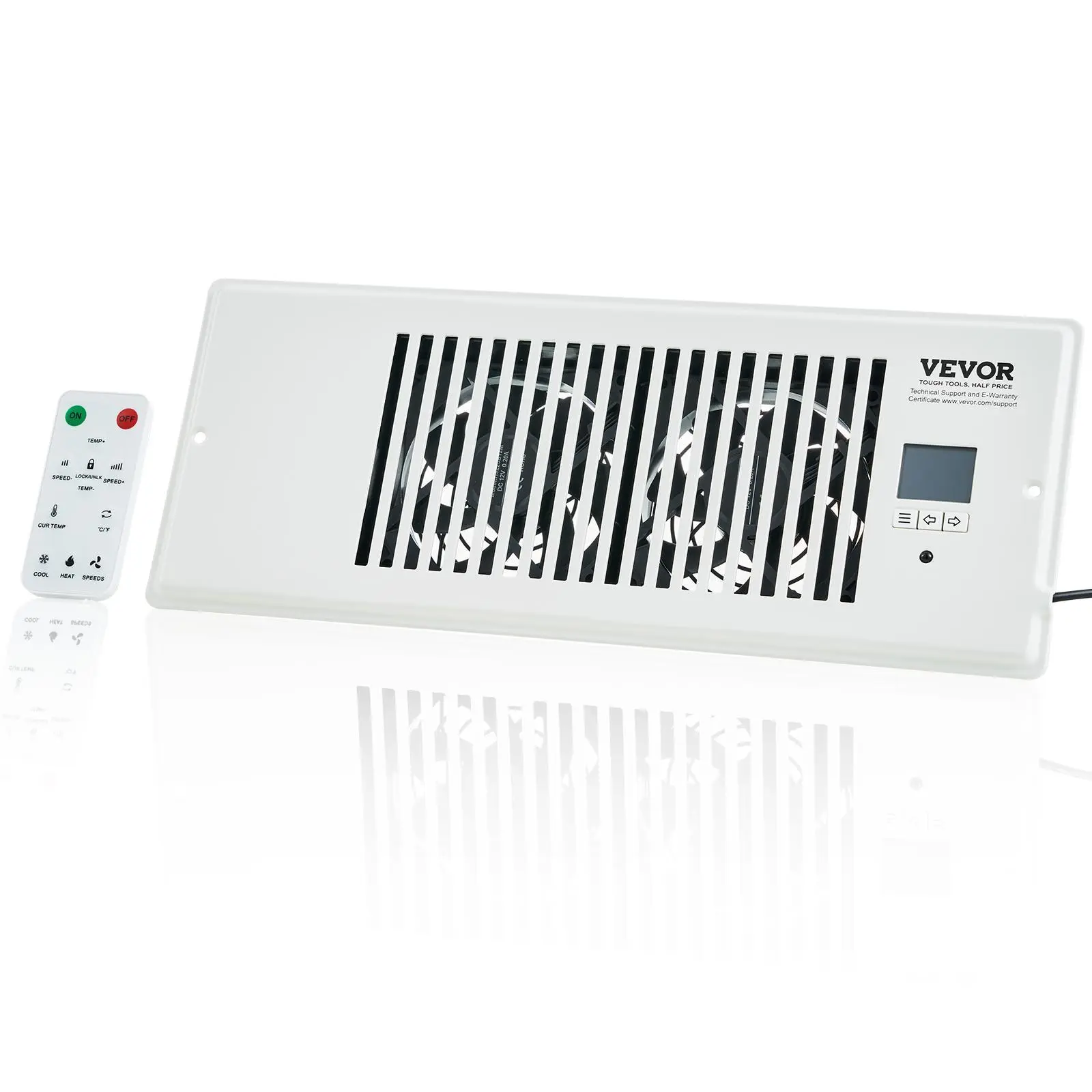 【SummerFinds】VEVOR Register Booster Fan, Quiet Vent Booster Fan Fits 4” x 12” Register Holes, with Remote Control and Thermostat Control, Adjustable Speed for Heating Cooling Smart Vent, White
