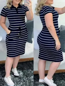 2026 New Casual Double Pocket Lapel Button Plaid Drawstring Bodycon Dress, Stylish and Comfortable Design, Perfect for Daily Wear
