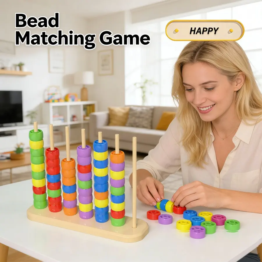 Colorful Bead Matching Game Stand, Fun Ring Stack Challenge Desktop Toy, Multicolor Round Beads Stacking Game, Pairing Challenge Desk Game, Brain Teasers