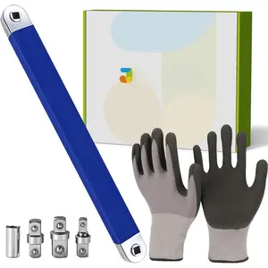 Offset Extension Wrench , Ratchet Wrench - Extension Bar & Universal Adapter Kit with Professional Work Gloves -  Chrome Steel Hand Tool Set for Mechanics