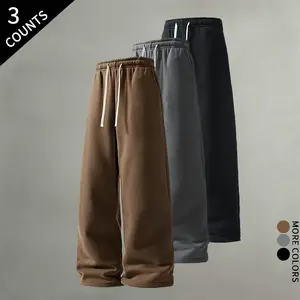 3-pack men’s loose wide-leg athletic pants, casual drawstring relaxed-fit long pants suitable for everyday wear, fitness, streetwear, running, hip-hop style, solid color design, comfortable elastic waistband