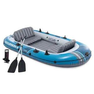 INTEX 66325EP Excursion 5 Inflatable Boat Set with 54" Oars, Pump, & Rod Holders