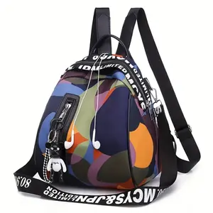 Large Capacity Oxford Backpack for Women & Men - Adjustable Shoulder Straps, Multi-Functional Design with Multiple Compartments, Vibrant Camouflage Pattern, Durable Polyester Lining - Ideal for Travel, Office, Shopping,