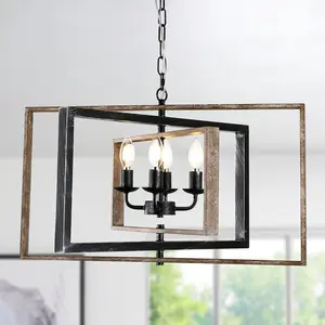 6 Lights 20.1" French Country Wooden Chandelier with Adjustable Chain and Candelabra Bulb Base for Home Decoration
