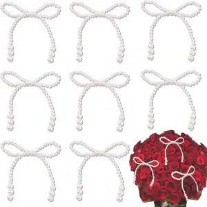 LaVenty cake shed cake topper gender reveal 8PCS Pearl Bow Decoration for Bouquets Pearl Bow Cake Decor Topper Beaded Bridal Shower Decoration for Wedding Bridal Shower Birthday Wrapper