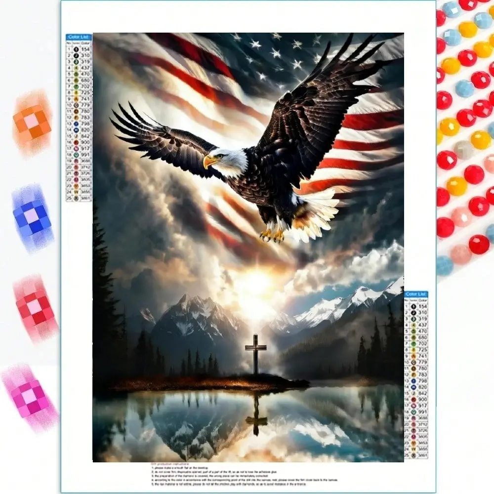 5D Eagle Cross Diamond Painting Kit for Adults, 5D Independence Day Full Drill Crystal Art Painting Image Wall Decoration Dot Kit, Available in Various Sizes: 7.9X11.8 Inches, 11.8X15.7 Inches, 15.7X19.7 Inches, 19.7X23.6 Inches
