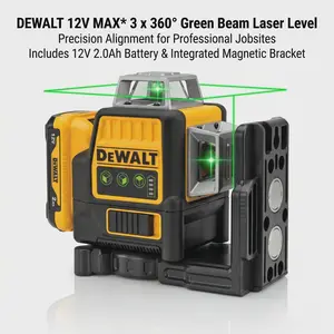 DEWALT 089 12V MAX 3x360 Green Beam Laser Level Kit with 2.0Ah Battery Charger and Storage Bag for Professional Construction, Full Room Layout, IP65 Dustproof Waterproof Automatically Self Leveling 3D Three Plane Tool