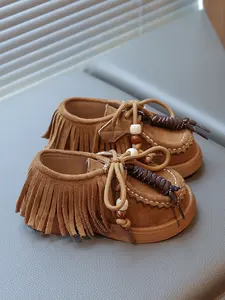 Fringe Casual Shoes, Beaded Decoration Soft Bottom Anti-Slip Vintage Style, Unisex Indian Wind Single Shoe