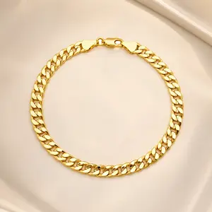 Unique Fashion 18K Gold Electroplated Concave Cuban Chain Ankle Bracelet - Petite Size to Plus Size- Made in Korea 18K Gold Plated Cuban Link Anklet, Adjustable Chain Ankle Bracelet