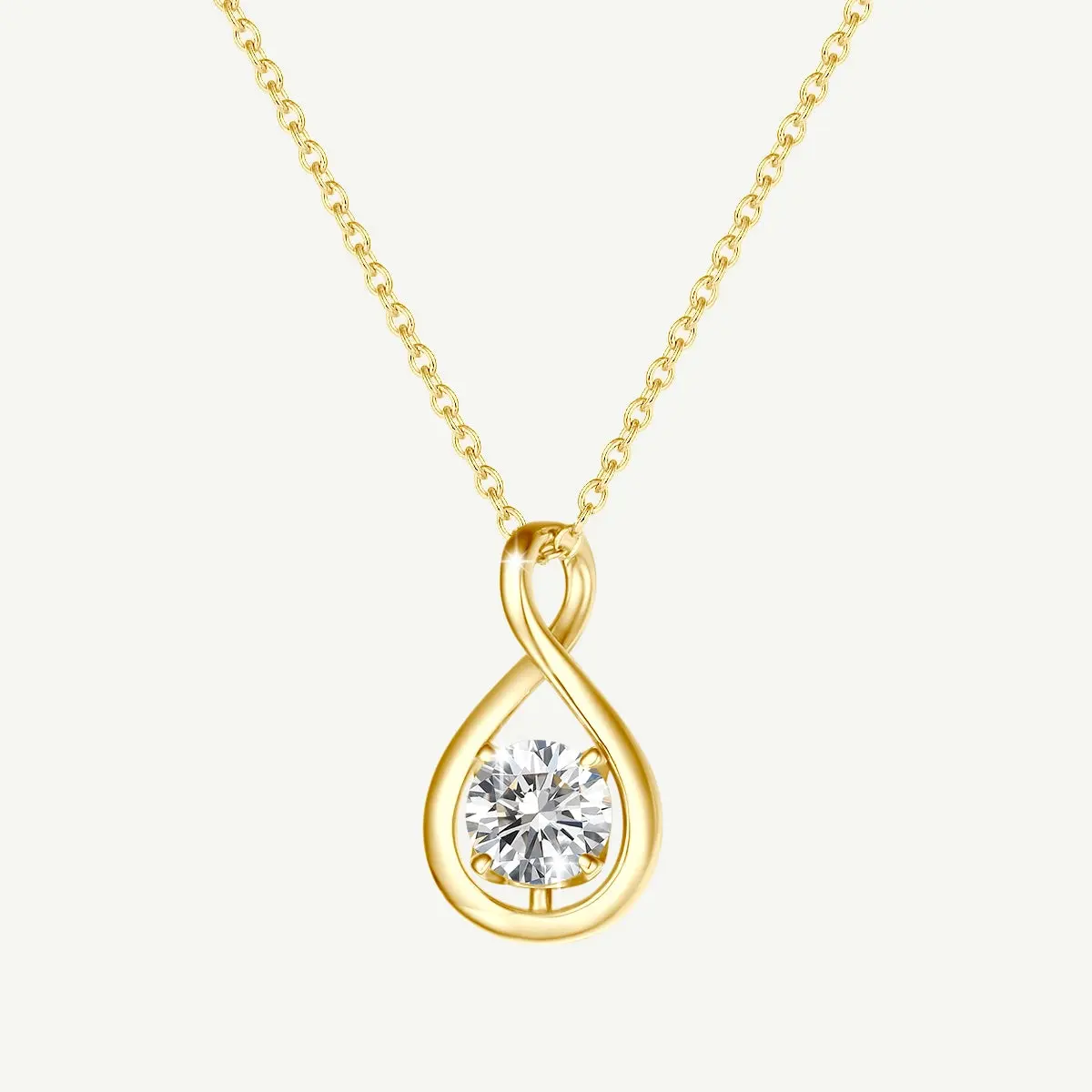 "Infinite Embrace" April Birthstone Cubic Zirconia Infinity Symbol Sterling Silver Pendant Necklace - Gold