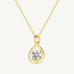 "Infinite Embrace" April Birthstone Cubic Zirconia Infinity Symbol Sterling Silver Pendant Necklace - Gold