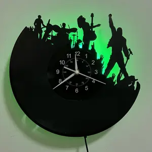 7 Color Changing LED Music Vinyl Wall Clock with Night Light, Silent Battery Operated Décor for Living Room & Office, Perfect Gift for Music Lovers, Led Wall Clocks
