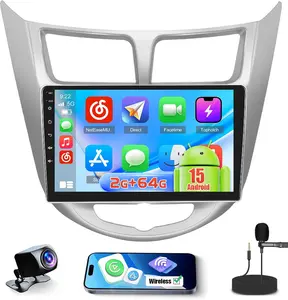 Android 15 Car Stereo for 2012-2017 Hyundai Accent Verna Solaris CarPlay Android Auto, 9 Inch Touch Screen for 2+64GB Accent Radio with GPS WiFi, Bluetooth FM/RDS EQ 26UI Backup Camera