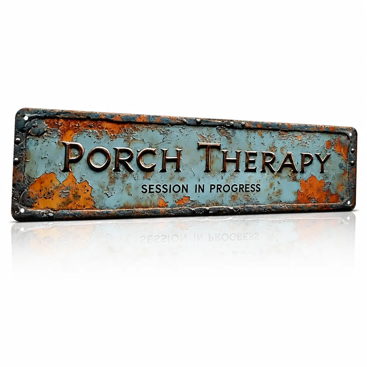 Lightweight American Retro Metal Wall Sign (4x16 in) - Vintage Porch Therapy Tin Plaque with Pre-Drilled Holes, Indoor-Outdoor Front Door Hanging Decoration, Ideal Mountable Home Gift