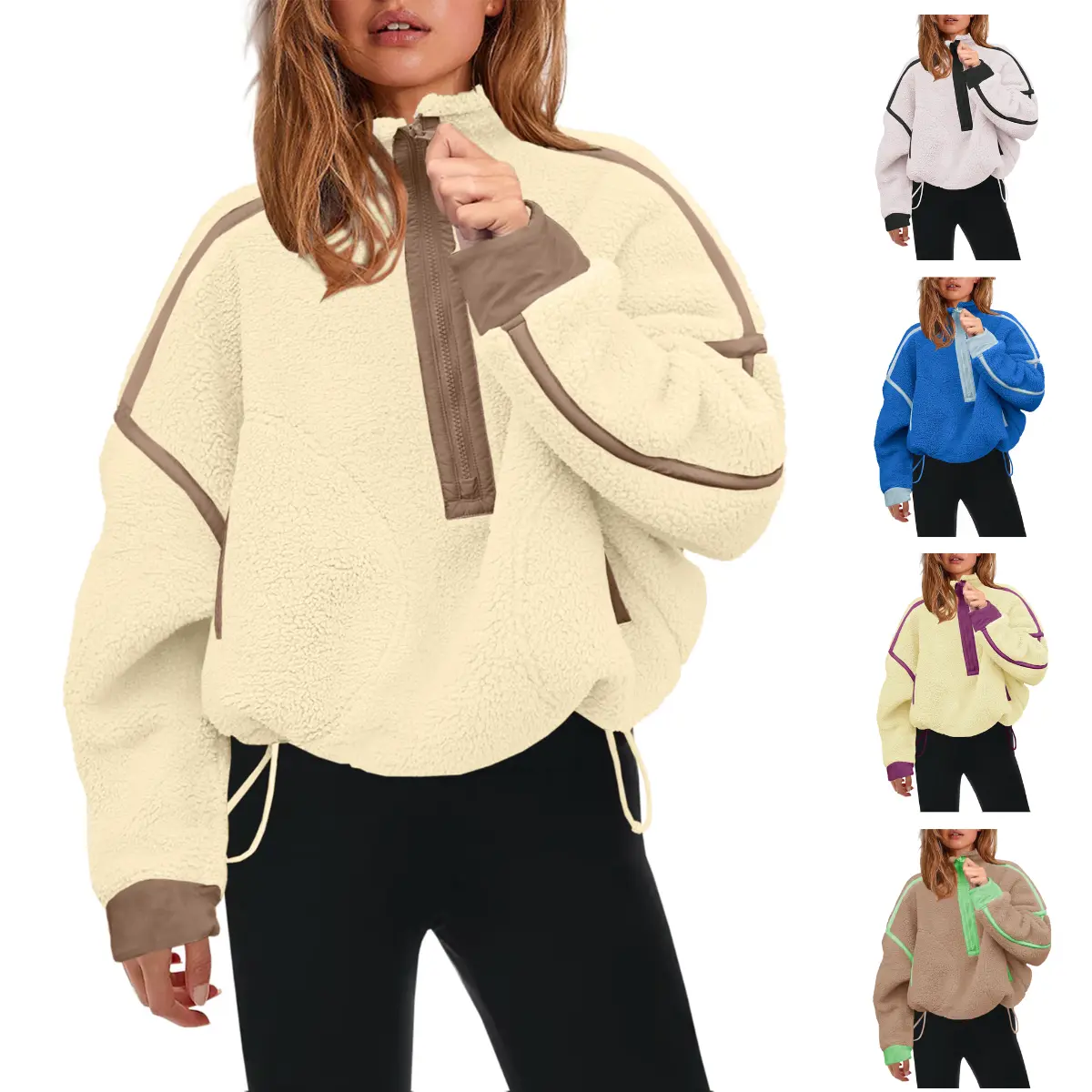 Molitree Womens Half Zip Sherpa Fleece Pullover Soft Oversized Sweatshirt with Pockets Warm Fuzzy Sweater Womenswear Hoodie