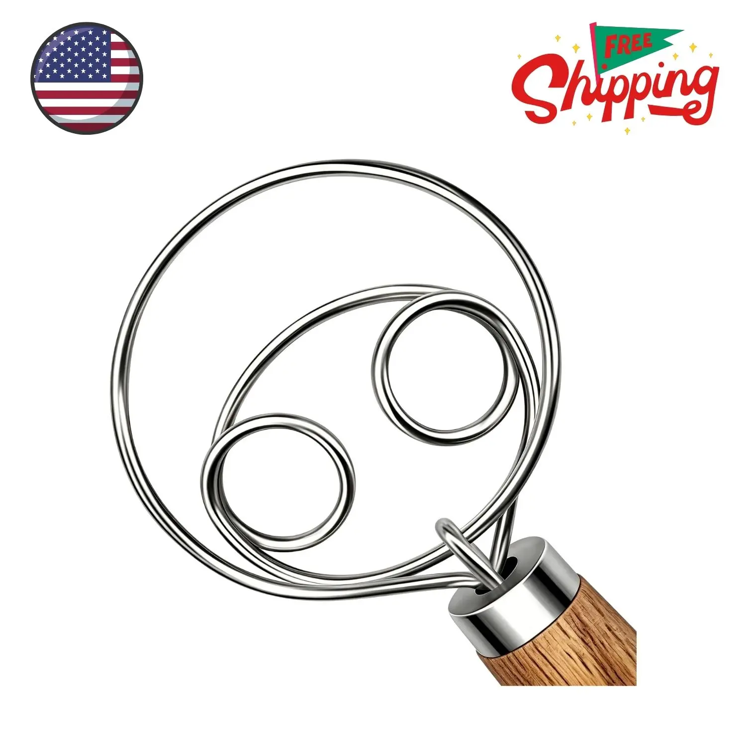 Danish Dough Whisk Stainless Steel Wooden Handle