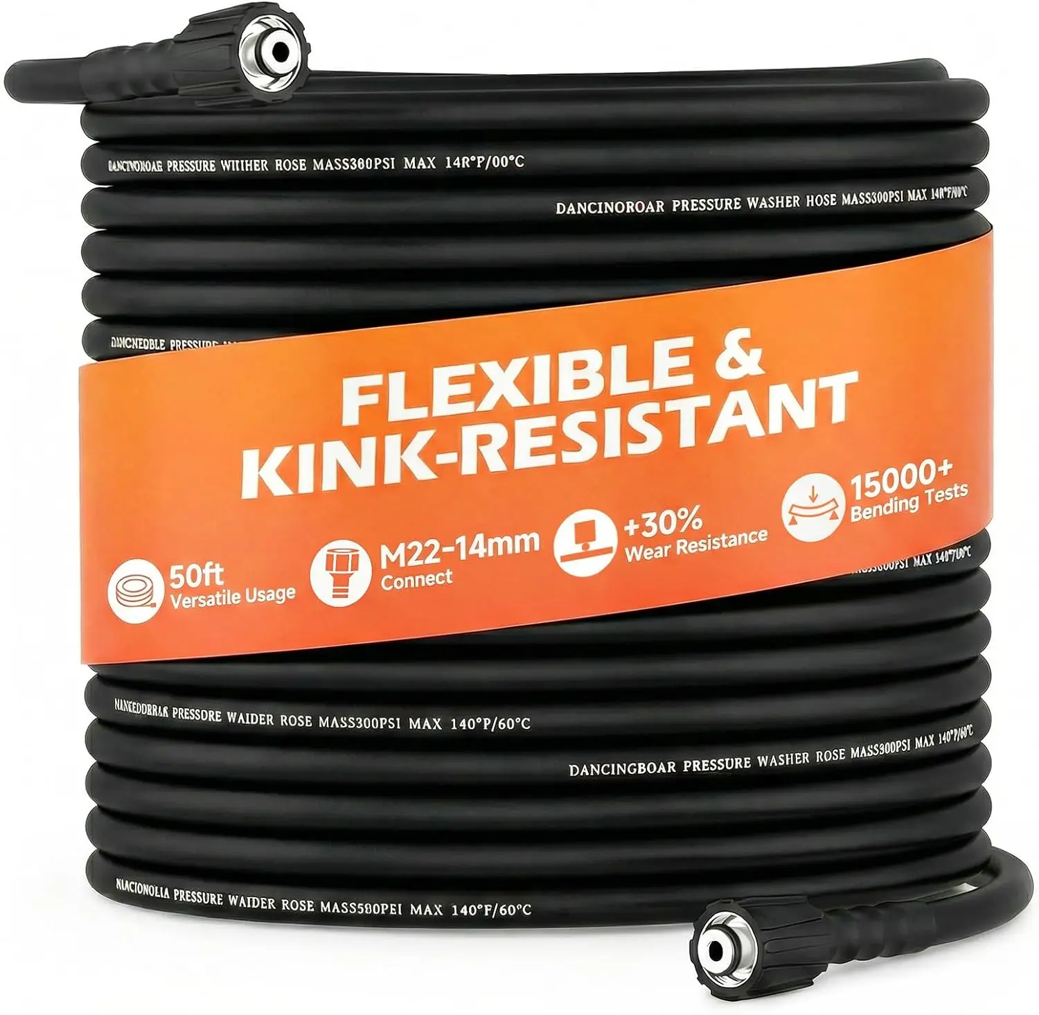 NOVATECX Pressure Washer Hose 50FT 1/4", 3300 PSI Wear & Kink Resistant Power Washer Hose with M22-14mm Fitting, High Pressure Replacement Hose for Gas & Electric Pressure Washers