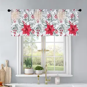 1pc Christmas and New Year printed kitchen curtains Watercolor Christmas with poinsettia flo curtains valance window treatment living room bedroom home decor Home Decoration Curtain 54 x 18 inch