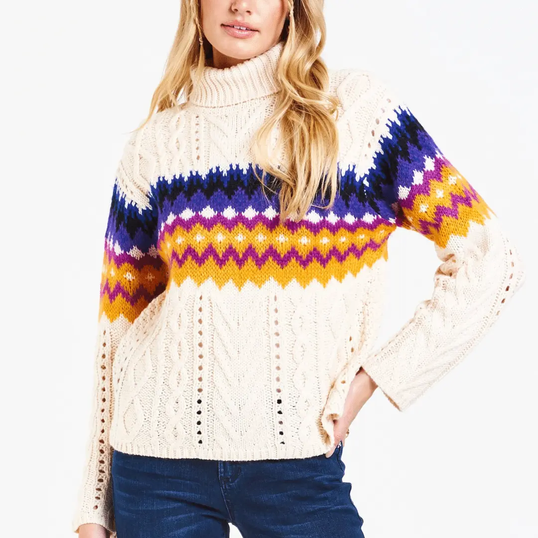Mabel in Aspen Sunset Cream Roll Neck Sweater