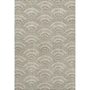 HomeRoots 677729 10 x 14 ft. Taupe & Ivory Geometric Transitional Washable Machine Made Rectangle Area Rug with UV Protection