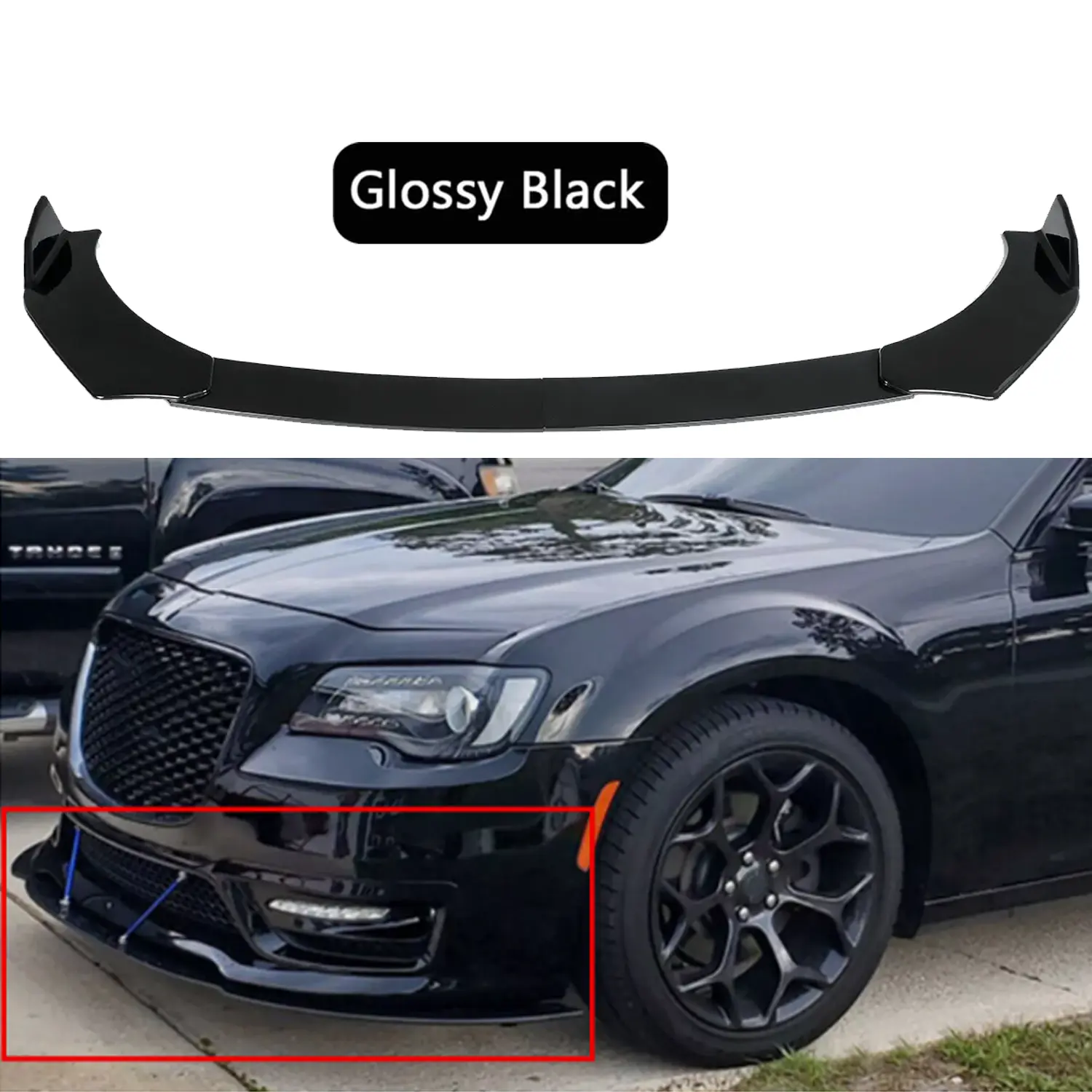 Glossy Black ABS Front Bumper Lip Splitter Spoiler Chin, 1 x Set Front Bumper Cover Lip Front Spoiler for Chrysler 300 2005-2020, Correct Connector, Direct Fit, Durable Use Car Exterior Accessory