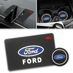Ford Car Anti-Slip Cup Holder Mats, Silicone Rubber Interior Accessories for Ford Focus, Mondeo, Fiesta, Mustang, Kuga, Edge, Explorer