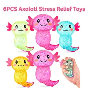 Halloween Gift 6PCS Cute Axolotl Design Squishy Toy – Stretchy Squeeze Fidget Balls with Glitter Filling | Cute Axolotl Party Favors for Kids & Adults | Soothing Toys for Anxiety, Birthday Gifts,