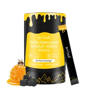 BIYODE Pure Himalayan Shilajit Honey Sticks - 100% Pure Resin with 85+ Trace Minerals & 75% Fulvic Acid - Organic Honey & Saffron Infused - 30 Sticks