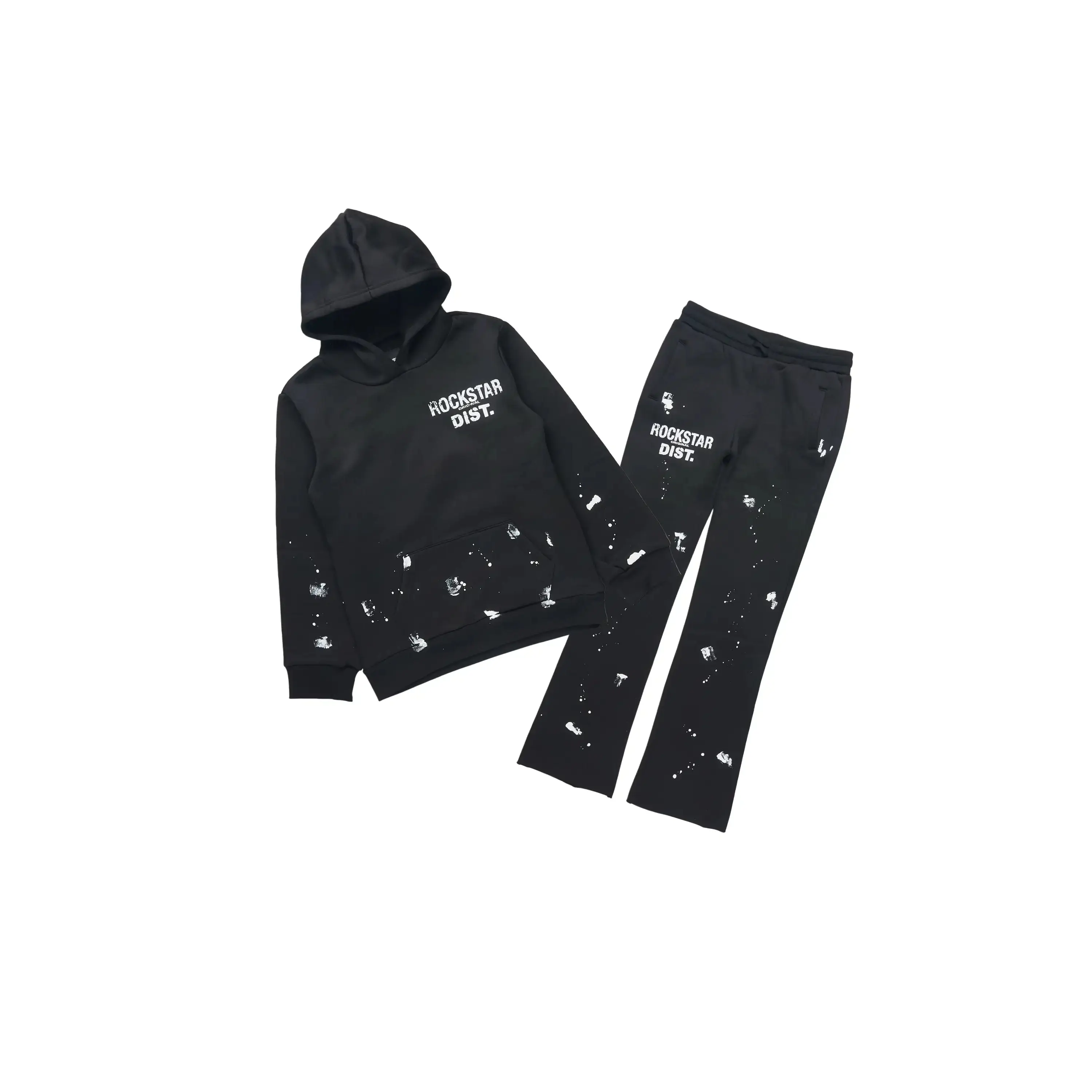 Boys Raffer 4.0 Black/White Hoodie/Stacked Flare Track Set